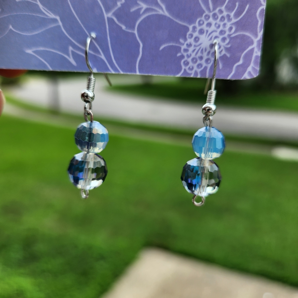 Hand Crafted Elegant Blue and Silver Beaded Earrings